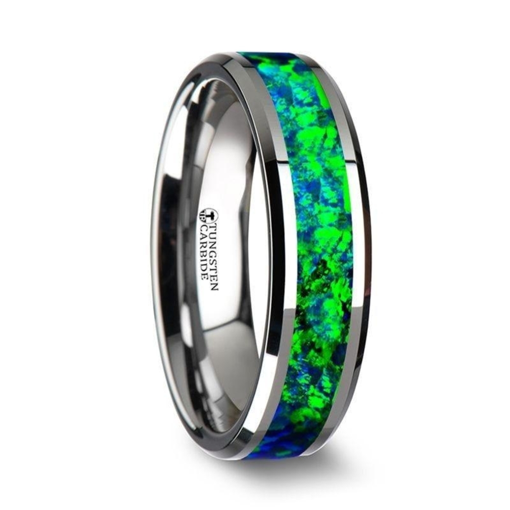 Tungsten Carbide Ring with Blue and Green Inlay